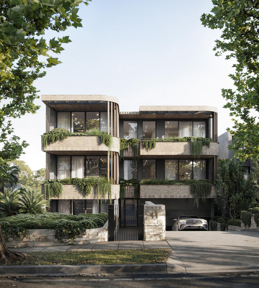 Architectural render of the street elevation at 44 Bellevue Road, Bellevue Hill